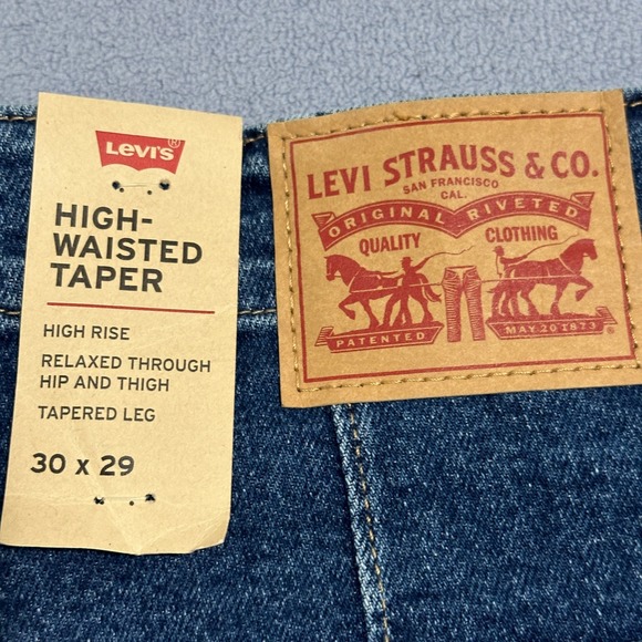Levi's High Waisted Tapered Leg Jeans Denim Stretch Blue Womens Size 30 x 29 - Picture 12 of 16
